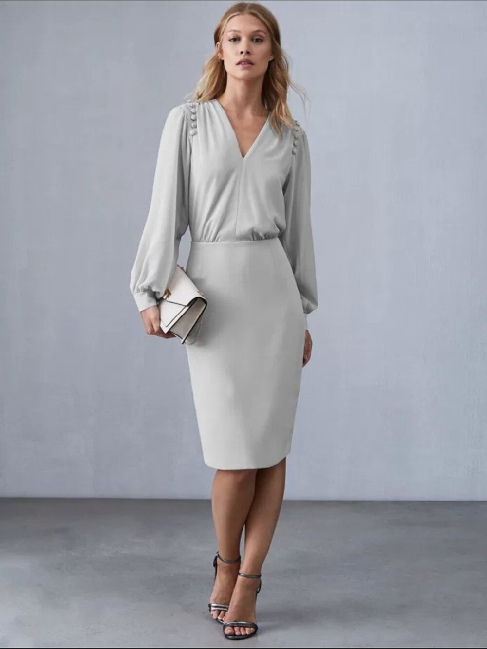 REISS Ruth Button Detail V Neck Dress Sz. 6